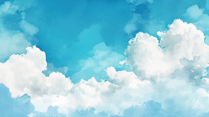 Watercolor illustration of blue sky and clouds