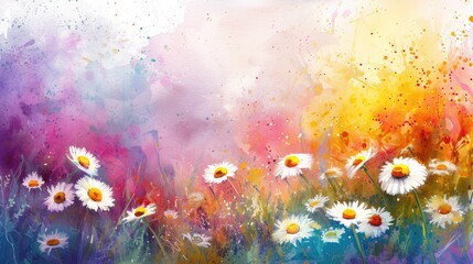 Fototapeta na wymiar watercolor painting of Chamomiles daisies in summer spring field