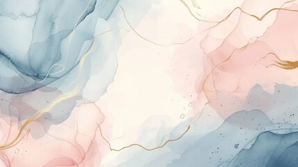 blue, pink, ivory, beige watercolor and gold line art abstract background - obrazy, fototapety, plakaty