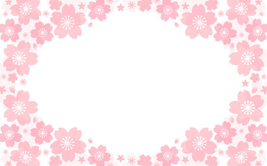 ピンクのパステル調の桜模様の背景素材のベクターフレーム画像