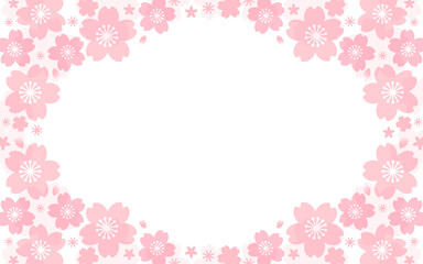 ピンクのパステル調の桜模様の背景素材のベクターフレーム画像