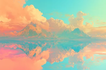 Fotobehang Dream land Digital Painting, Universe, Nature, Landscape and Fantasy, Clouds, Reflections, Backgrounds © Wayu
