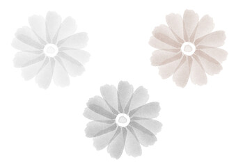 モノクロとセピアカラーの水彩の花のイラスト素材