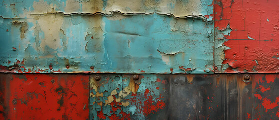 Rusted Metal Surface With Red and Blue Paint