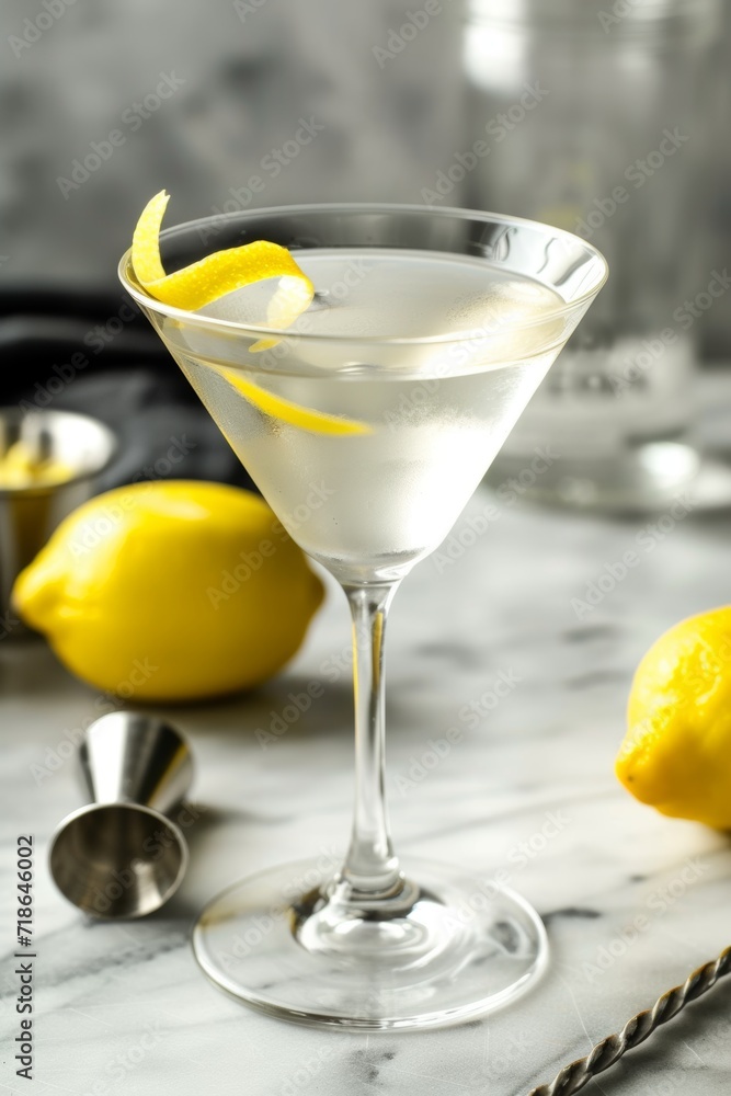 Canvas Prints Vodka martini cocktail with lemon twist in a bar setting