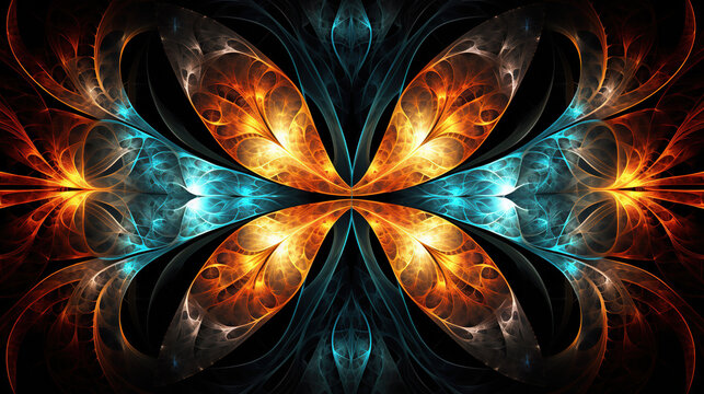Fototapeta Macro closeup of Butterflies fractal flower, digital artwork for creative graphic design. 