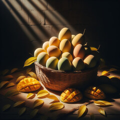 A basket of mangoes in the jungle