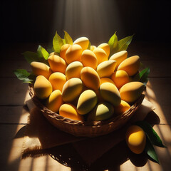 A basket of mangoes in the jungle