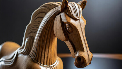 Close-up of the head of a vintage wooden horse