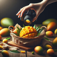 A basket of mangoes in the jungle