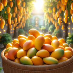 A basket of mangoes in the jungle