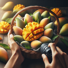 A basket of mangoes in the jungle