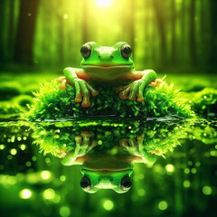 A frog sitting on a rock