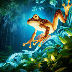 A frog sitting on a rock