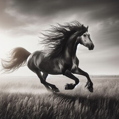 A horse running in a field