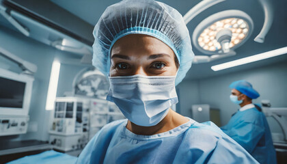 Portrait of a female doctor wearing a surgical mask.