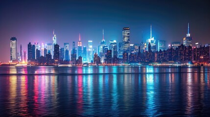 Obraz premium City skyline panorama under night sky, a breathtaking view, Ai Generated