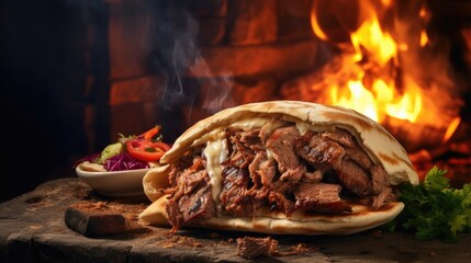Savor the Middle Eastern fast-food staple of toasted doner kebab slices, a culinary delight, Ai Generated.