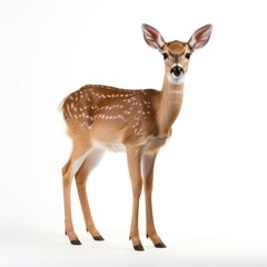 A serene deer stands out on a pure white backdrop, Ai Generated