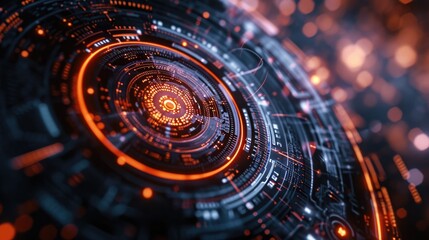 Animated shield and scope data processing on a dark backdrop, Ai Generated