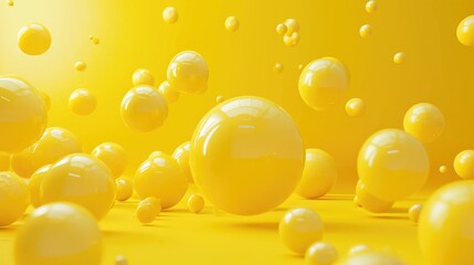 Vibrant 3D yellow puff balls soaring over a sunny yellow backdrop, Ai Generated.