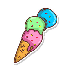 Ice cream cute cartoon doodle hand draw illustration art