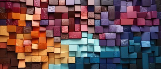Abstract wooden mosaic wall texture background with captivating wood waves and vibrant colors, Ai Generated.