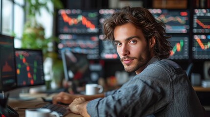 Fototapeta premium Finance trade manager analyzing stock market indicators for best investment strategy