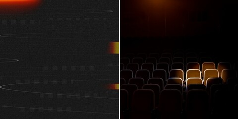 A screen in a cinema. A white screen in a cinema hall. The ceiling of the cinema. The big screen