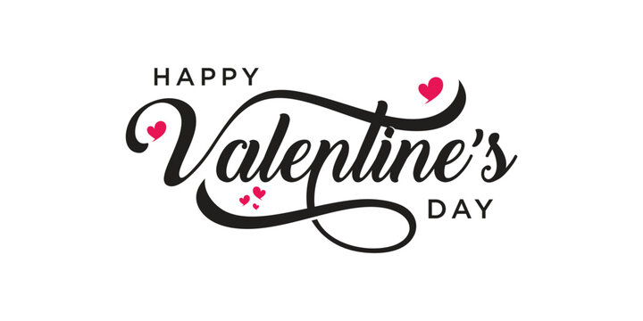 Happy Valentines Day typography poster with handwritten calligraphy text, isolated on white background.