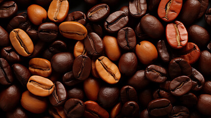 top view roasted coffee beans