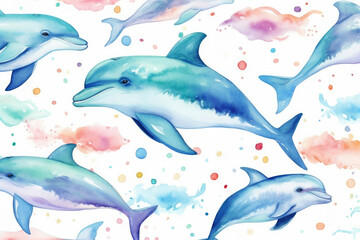 Fish animal dolphin blue summer background water underwater pattern ocean illustration nature seamless sea