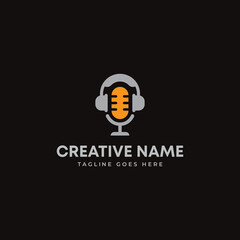 Podcast logo design concept with microphone