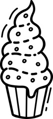 A cute ice cream cone. Sweet food. Vector illustration, hand-drawn in the style of doodles. Perfect for various designs, postcards, decorations, logos, menus.
