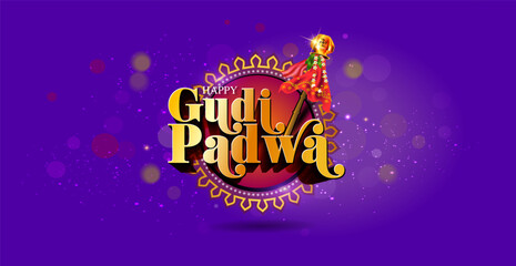 Vector illustration of Gudi Padwa celebration background. India traditional festival Lunar New Year of Maharastra. Creative greeting card design.