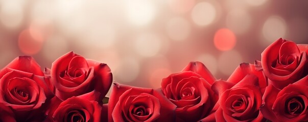 Beautiful pile of red roses in photo with glitter bokeh light background. generative AI