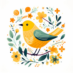 Obraz premium Bird on branch and flowers 