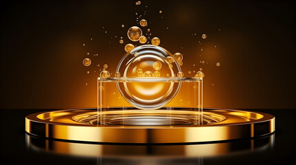 Golden molecule,,
Golden podium with round frame on black background. Award ceremony concept. 3D rendering Pro Photo