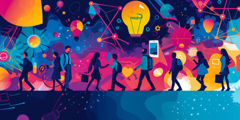 Abstract illustration representing the benefits of ed tech and online learning technologies in society