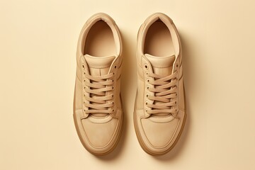 The cream colored shoes in the photo are on a light brown background. generative AI