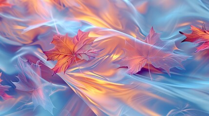 Maple leaves frozen mid-fall, creating a fluid and calming symphony in an autumnal cascade.