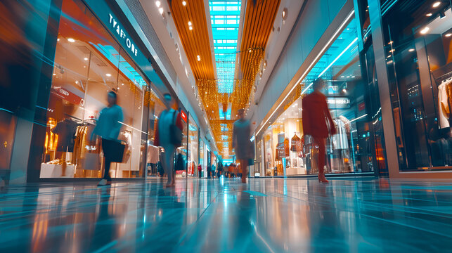 Blurred Background Of A Modern Shopping Mall, Generative Ai