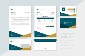 Corporate identity set including letterhead, invoice, name card and envelope.