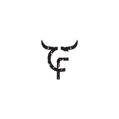 Letter cf horn logo for vector, icon, illustration, business, symbol, animal, initial, letter, c, f, horn, head, cow, bull, strong, graphic, sport, bull, wildlife, buffalo, farm, horned, taurus, bison