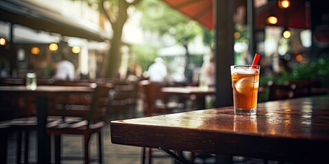 Blurry background behind cafe table
