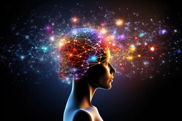 Obraz premium Human brain deep learning memory processes. Long-term memory stores information, short-term memory handles stimuli. Mind processes information through firing of neurons, MRI Scan, Studying and Reading