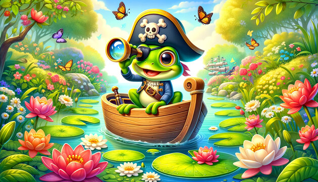 The Joyful Frog Pirate's Lily Pad Sailing Adventure in May's Bloom