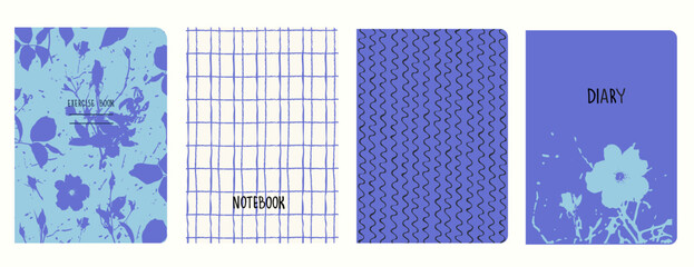 Set of cover page templates with flower. Based on seamless patterns. Headers isolated and replaceable. Perfect for school notebooks, notepads, diaries