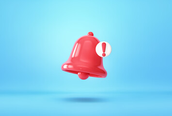 Red notification bell with emergency notification on blue background. Clipping path included