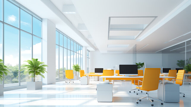 Modern office interior with orange and white walls